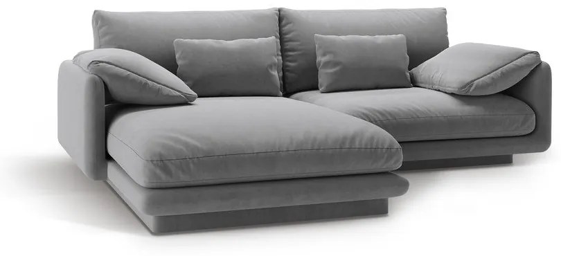 Colțar gri deschis cu tapițerie din catifea (cu colț pe partea stângă /cu șezlong) Torino – Micadoni