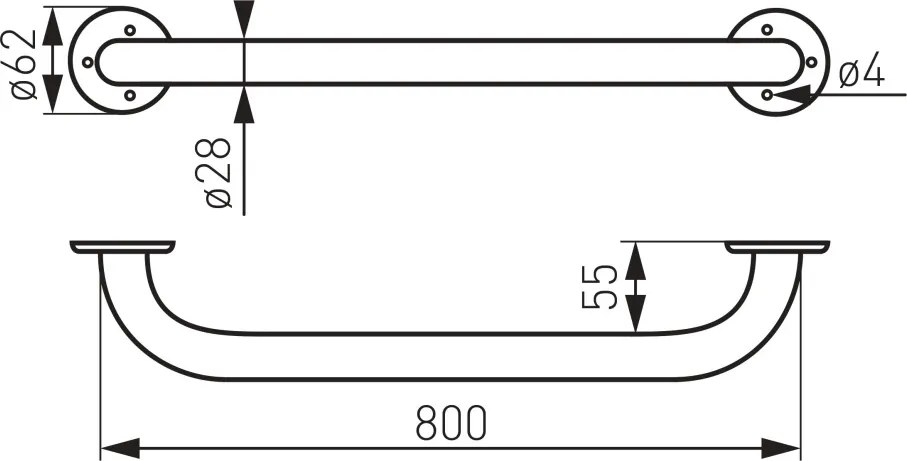 METALIA Mâner de susținere drept, 800 mm alb R6680,11
