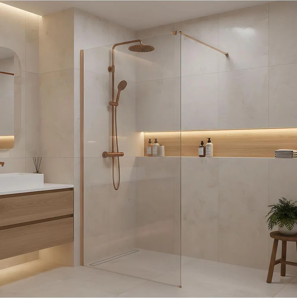 Paravan de dus Rea Flexi Transparent 140 cm cupru periat