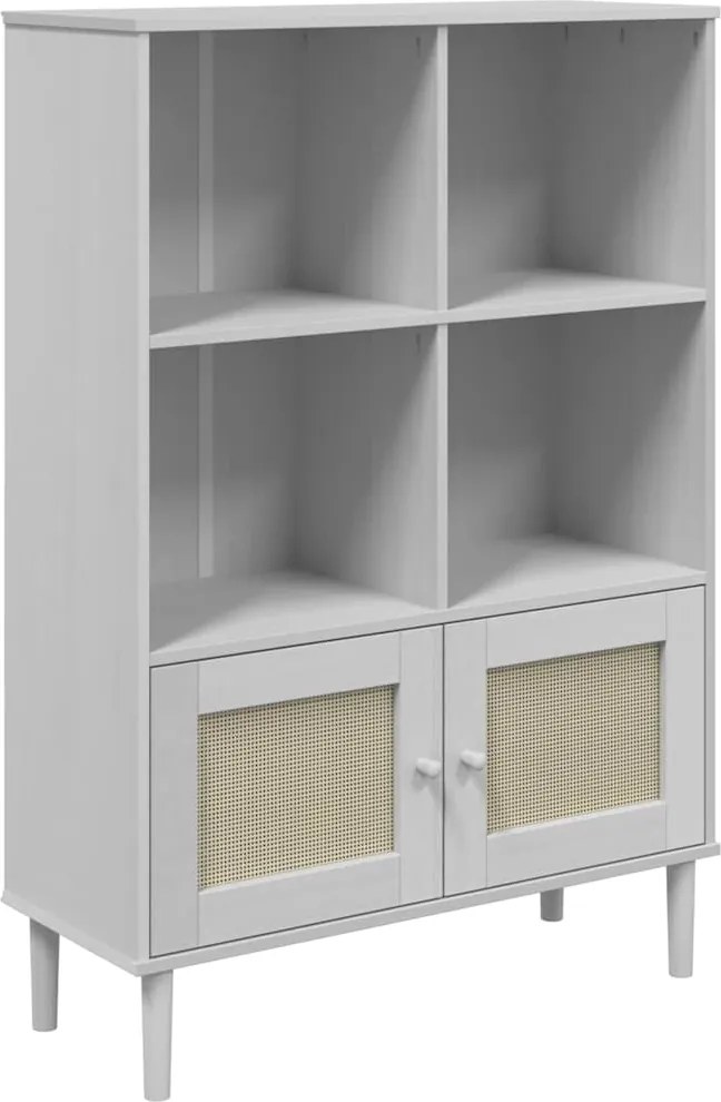 vidaXL Bibliotecă SENJA, aspect ratan alb, 90x35x130 cm lemn masiv pin