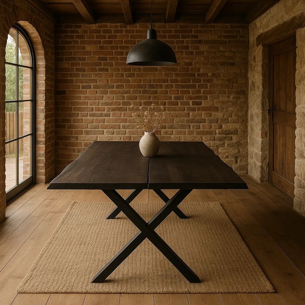 Masa Dining din Lemn Masiv de Stejar cu Picioare Metalice, 8-12 Persoane - BERGO