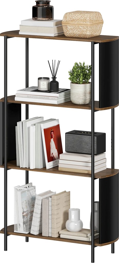 HOMCOM Raft cu 4 niveluri, raft independent cu design curbat, raft industrial pentru cărți, aspect lemn maro | Aosom Romania