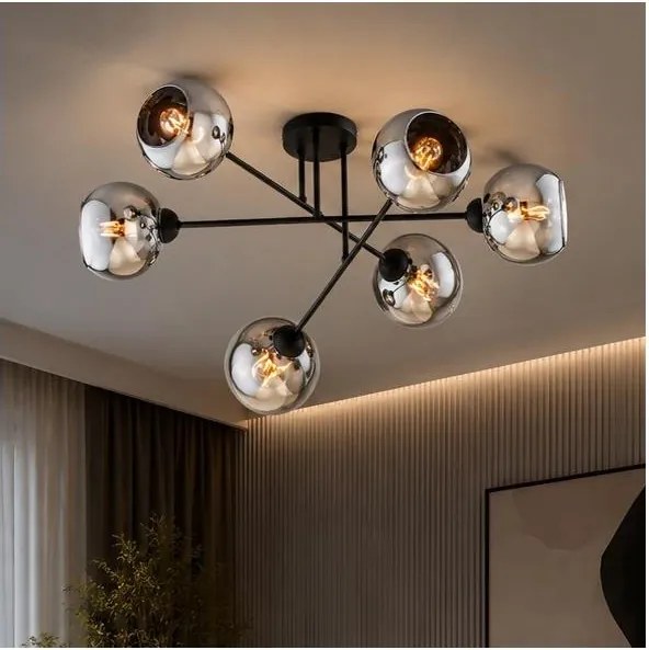 Brilagi - Lustru aplicat DIOR 6xE27/60W/230V negru/gri fumuriu