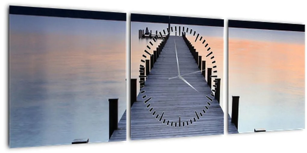 Tablou - Ponton de la Lacul Starnberger, Bavaria, Germania (cu ceas) (90x30 cm)