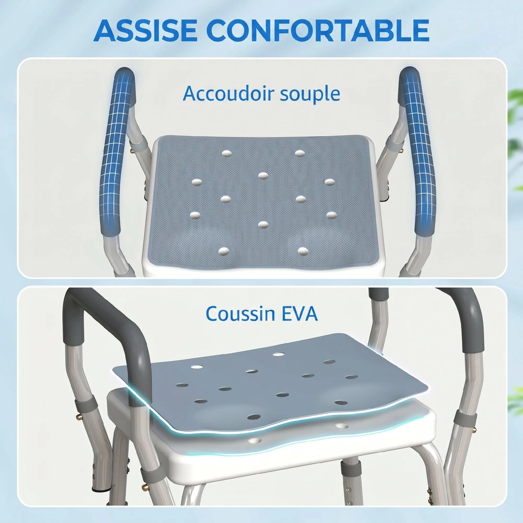 HOMCOM Scaun Reglabil de Duș cu Mânere, Multicolor | Aosom Romania