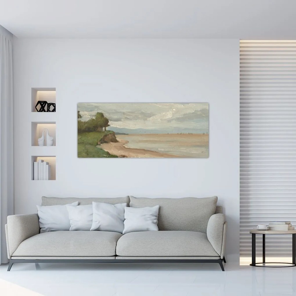 Tablou - Jean-Baptiste-Camille Corot, Beach Near Etretat, reproducere (120x50 cm)