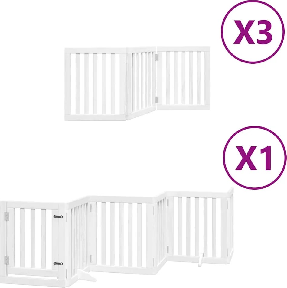 vidaXL Poartă câini pliabilă cu ușă 15 panouri, alb, 750 cm, lemn plop