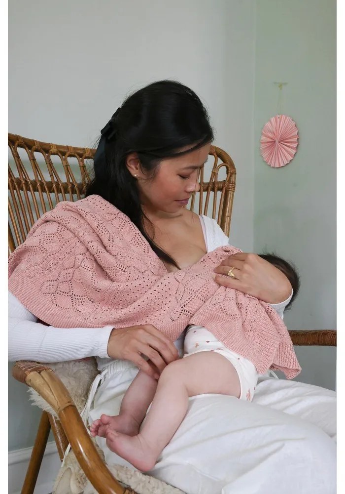 Pătură pentru copii, roz prăfuit din bumbac organic tricotată 80x100 cm Sorbet – Cam Cam Copenhagen