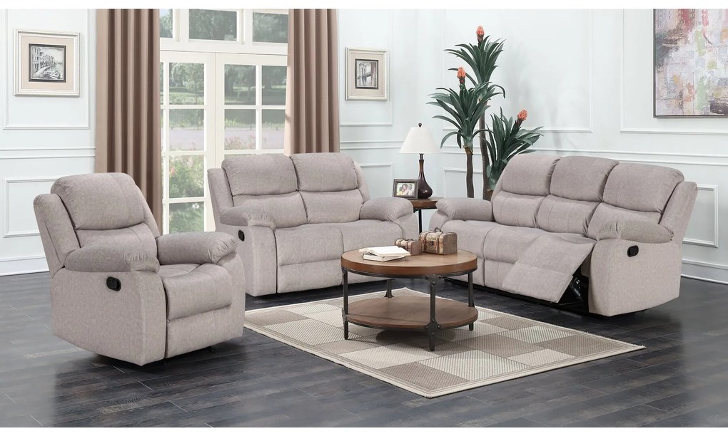 Set Recliner Tropez 3L+2L+1L, 208x100x94 cm, Stofa, Gri Deschis