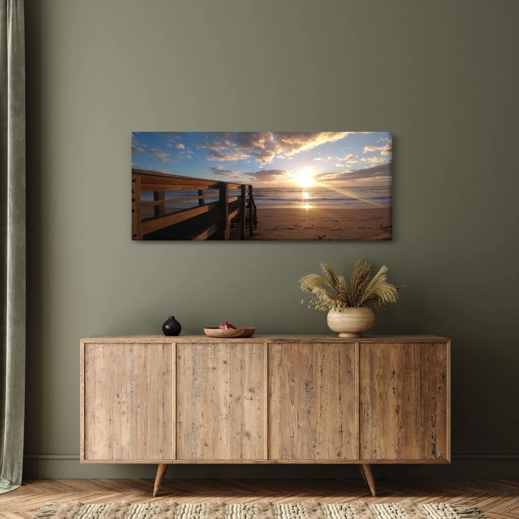 Tablou cu dig, plajă și mare (120x50 cm)