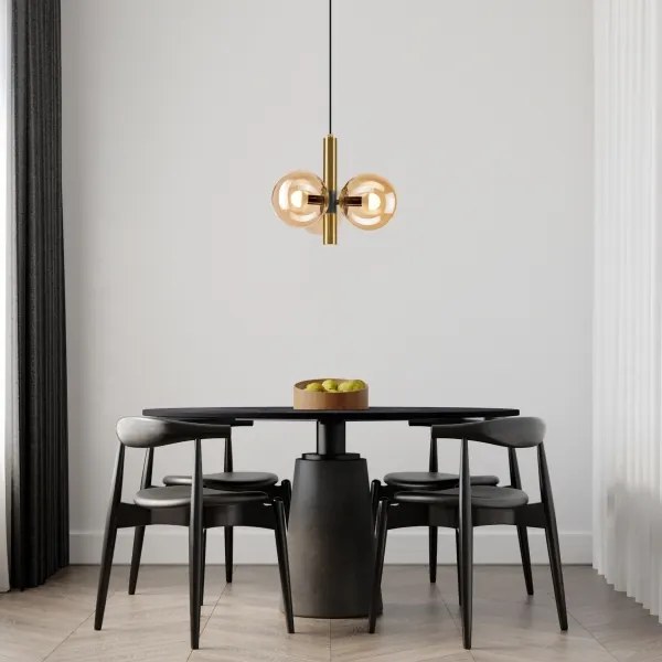 Lustră pe cablu ROLLO 3xE14/5W/230V auriu/bej fumuriu