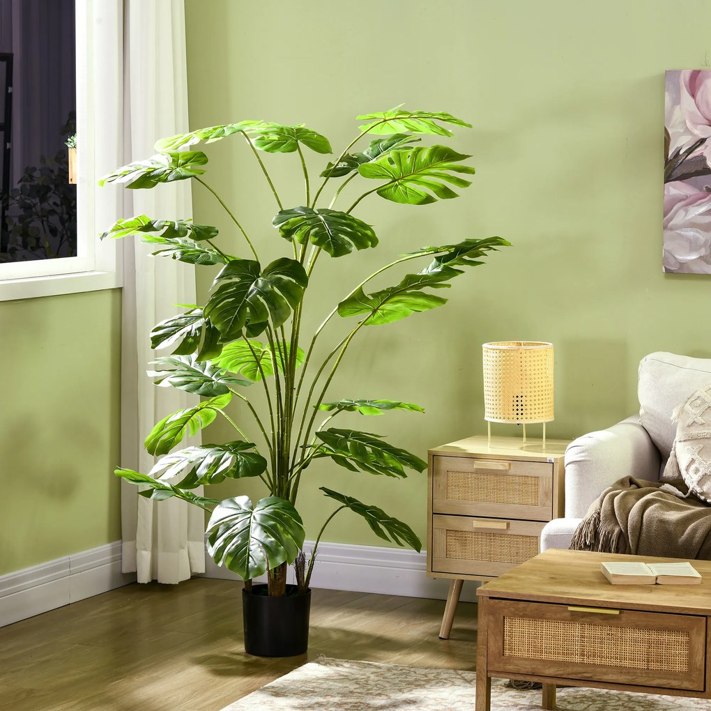 HOMCOM Monstera Deliciosa Artificiala cu Ghiveci, Planta Artificiala pentru Interior si Exterior pentru Decorarea Camerei de Zi de Acasa, 180cm