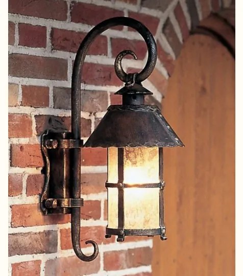 Aplica iluminat exterior din fier forjat, design medieval cu felinar rotund si acoperis nituit WL 3397