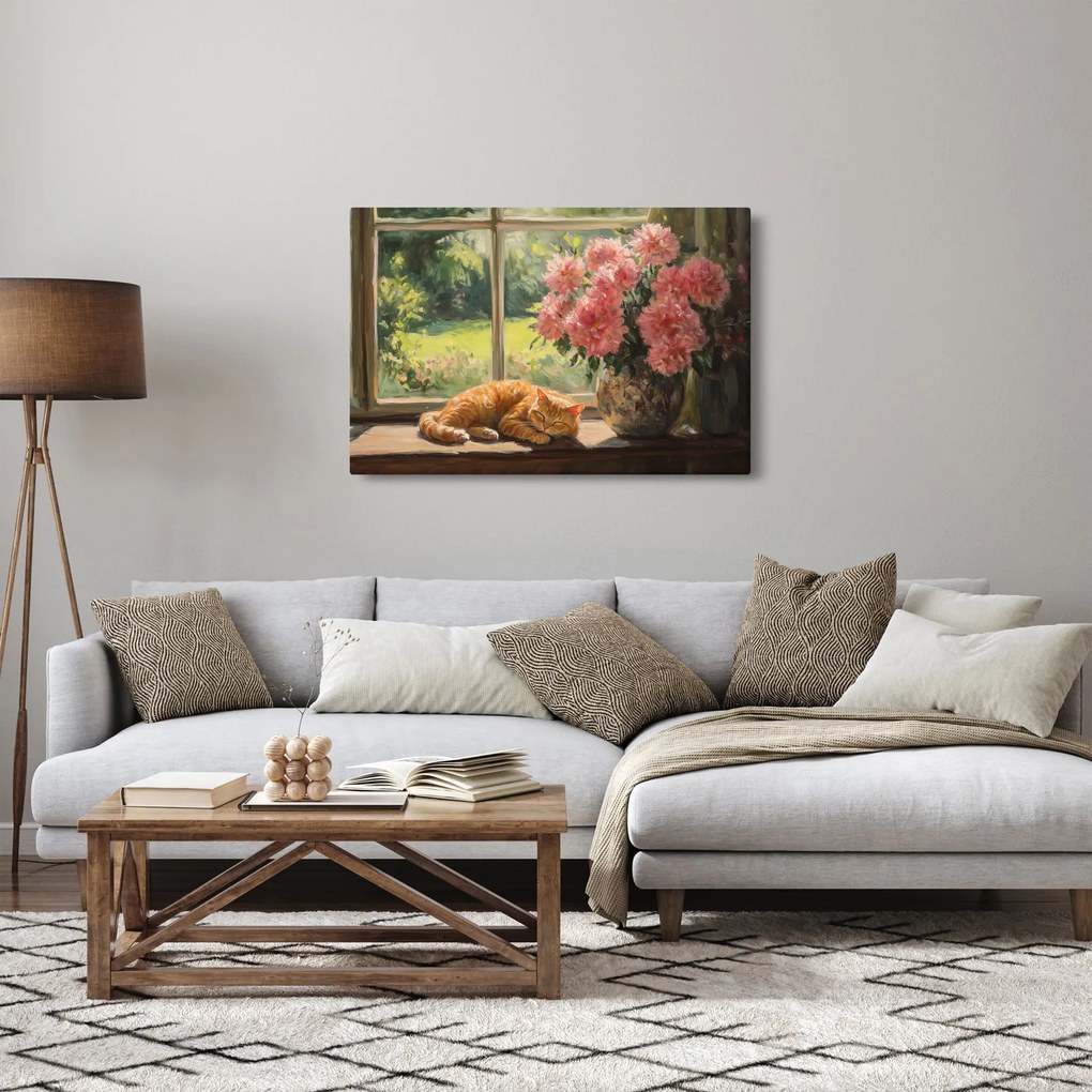 Tablou - Pisică la fereastră (90x60 cm)