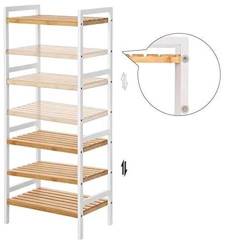 Etajera Multifunctionala cu 4 Rafturi, Bambus, Alb / Natur, Vasagle, BCB74WN