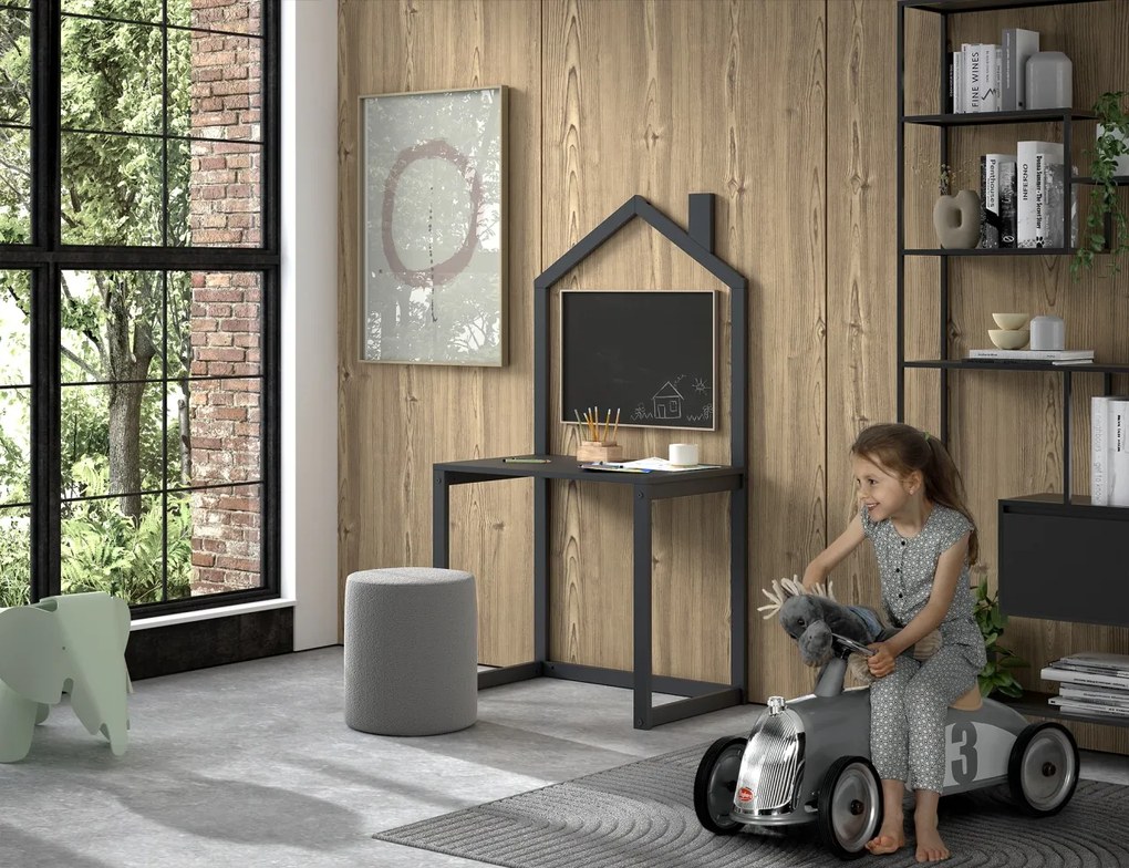 Birou în formă de Căsuță, Antracit, Pin Masiv – Dallas – Vipack