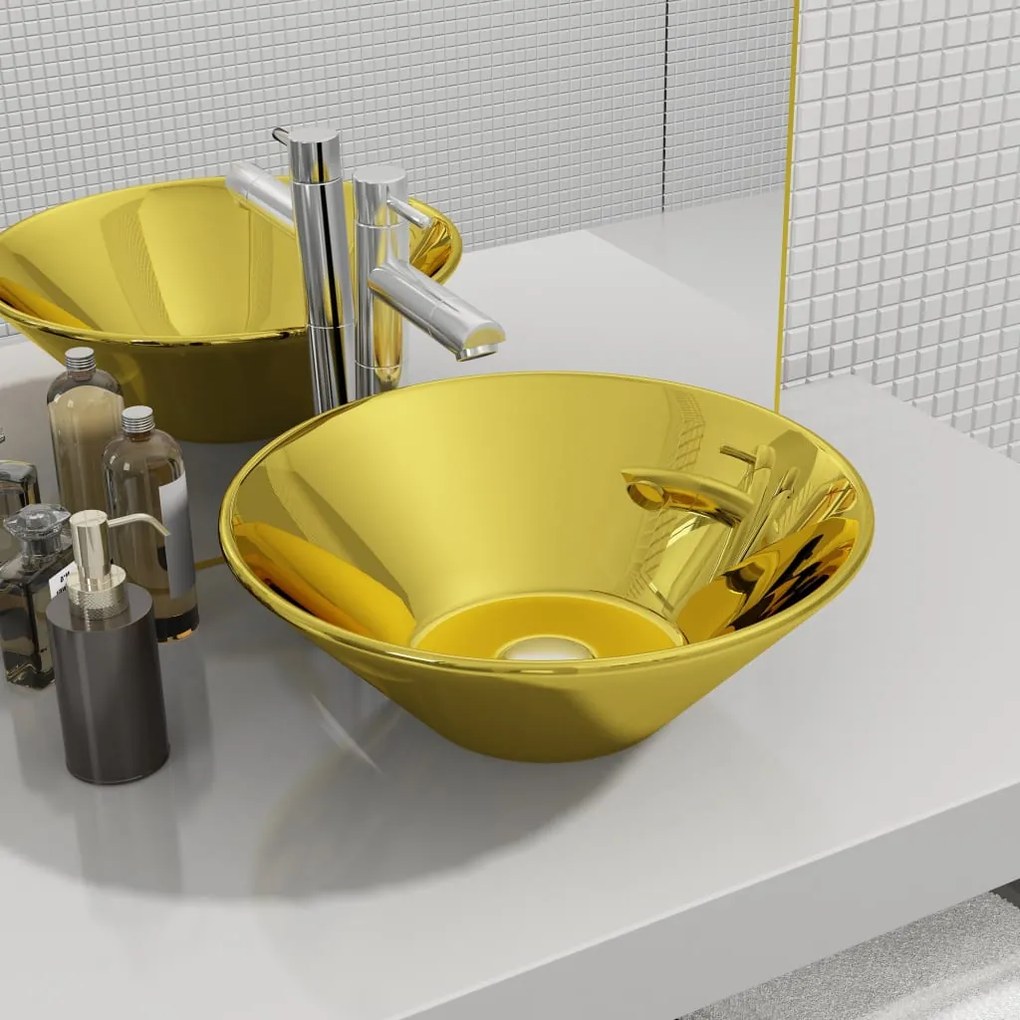 vidaXL Chiuvetă de baie, auriu, 42 x 14 cm, ceramică