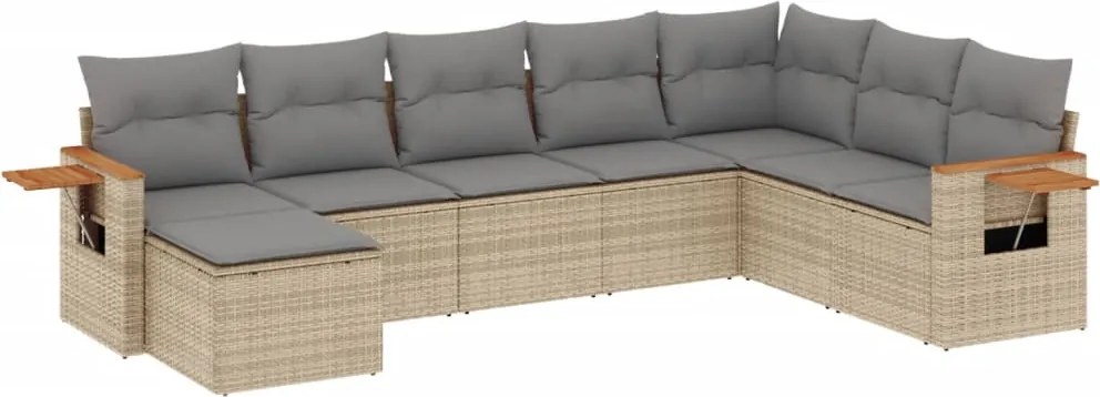vidaXL Set canapele de grădină, 8 piese, cu perne, bej, poliratan
