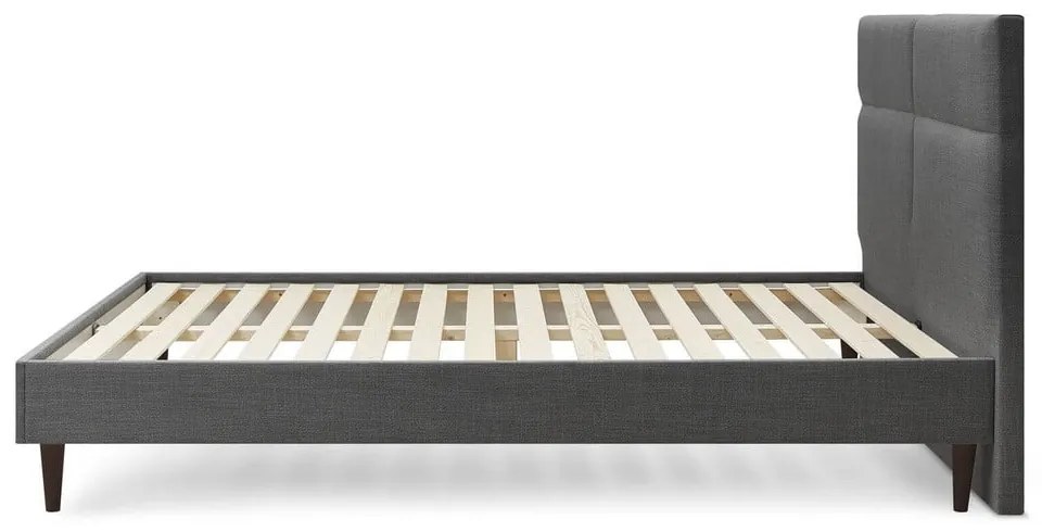 Pat matrimonial 180x200 cm negru tapițat cu somieră Elyna – Bobochic Paris