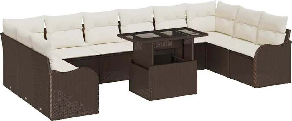 vidaXL Set de canapele pentru grădină cu pernă 11 pcs Maro Poli Rattan