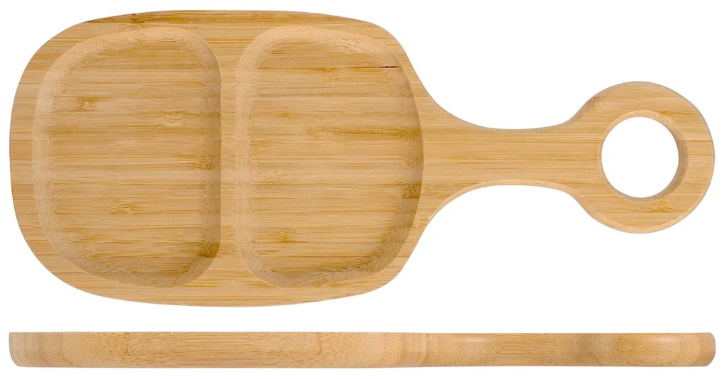 Platou aperitive oval, compartimentat, bambus, 33x14 cm