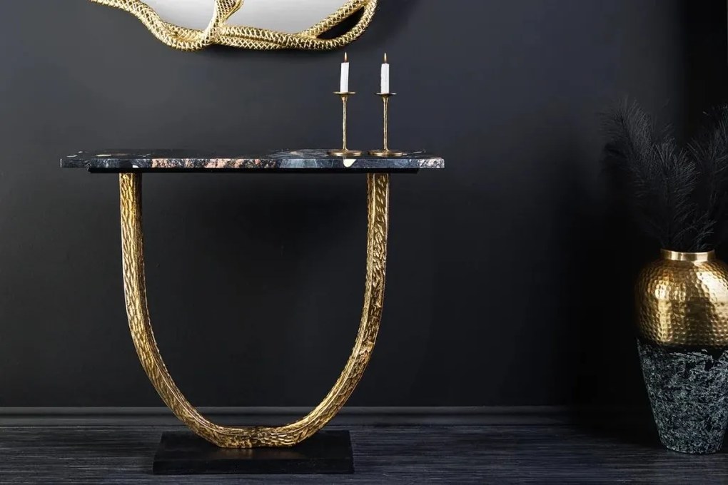 Consola lucrata manual, Marmura, Negru, Auriu, OMEGA 80cm