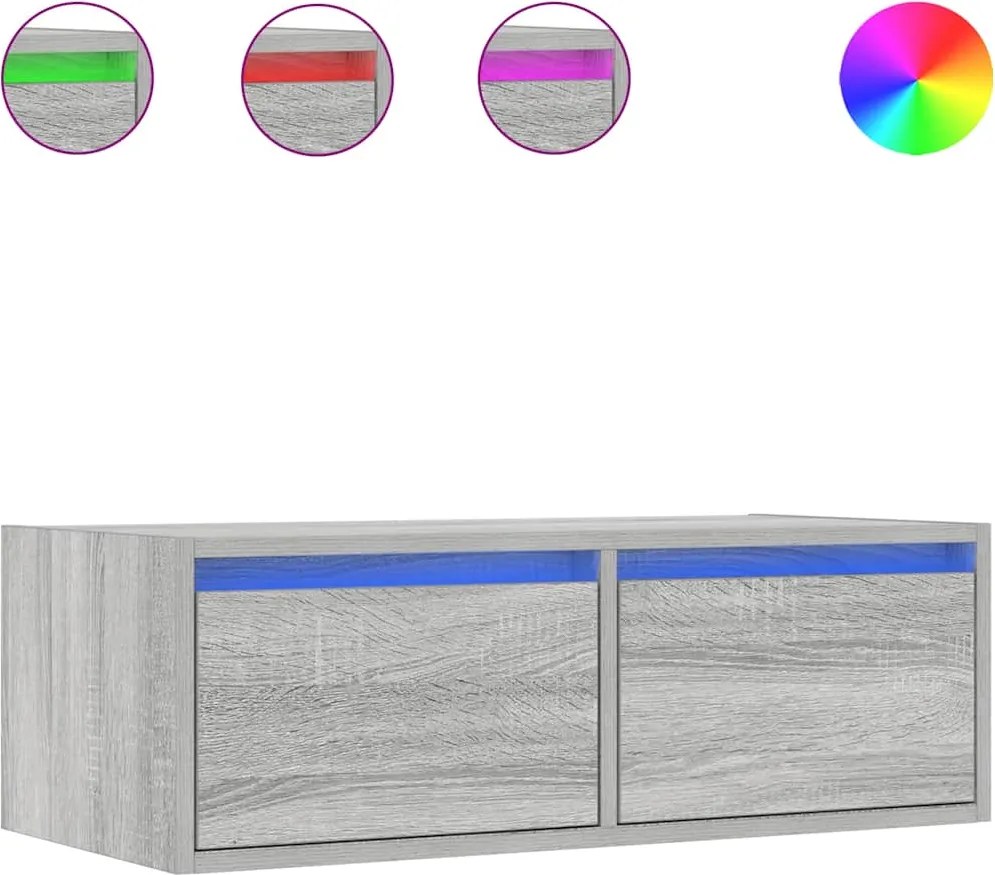 vidaXL Comodă TV cu lumini LED, gri sonoma, 75x35,5x25 cm