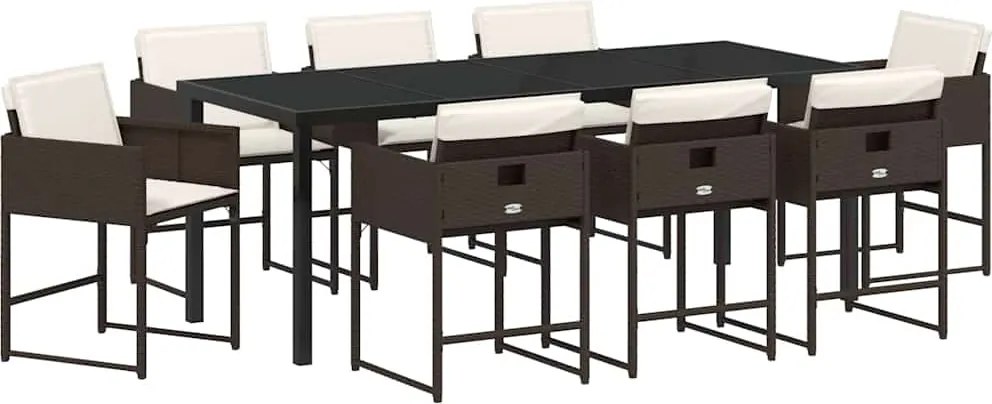 vidaXL Set de masă pentru grădină cu pernă 9 pcs Maro poliratan