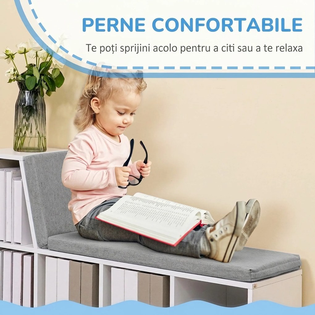 HOMCOM Bibliotecă Modulară cu 5 Rafturi Deschise și 2 Perne, Mobilier pentru Living, Dormitor și Birou, Gri Alb | Aosom Romania