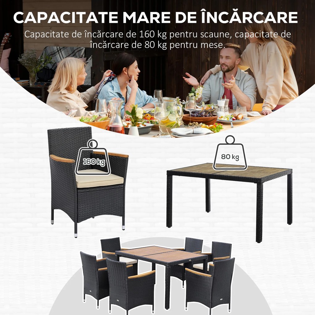 Outsunny Set Masă și Scaune de Grădină din 7 Piese, 13x90x75 cm, Negru | Aosom Romania
