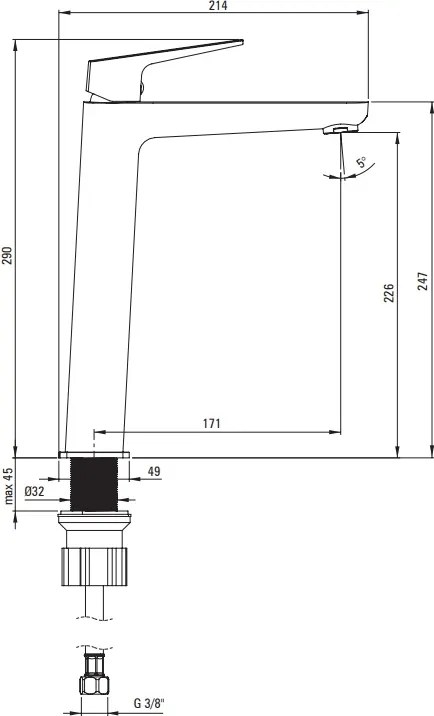 BLUR – baterie de lavoar înalta BQL_N20K Finisaj: Negru