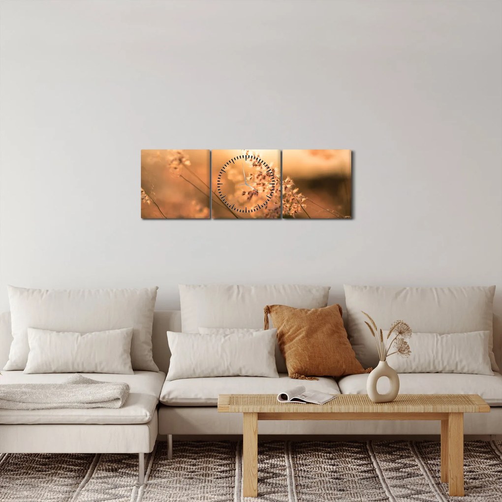 Tablou - Iarbă la soare (cu ceas) (90x30 cm)