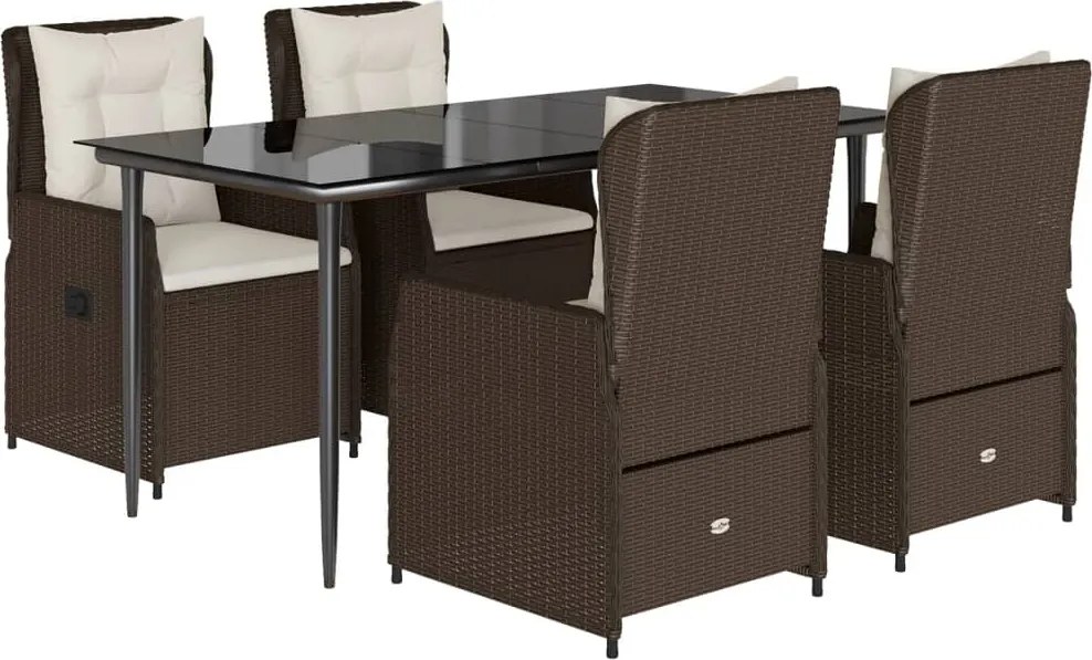 vidaXL Set mobilier de grădină, 5 piese, cu perne, maro, poliratan