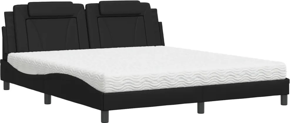vidaXL Pat, Viana, cu saltea, negru, 180x200 cm, piele ecologică