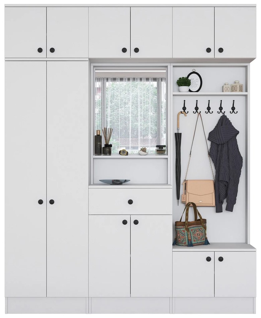 Dulap de Pantofar Kent cu mult usi , Alb, 180 x 227 x 36 cm