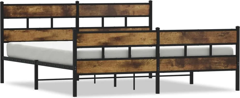 vidaXL Cadru pat metalic fără saltea, stejar fumuriu, 180x200 cm