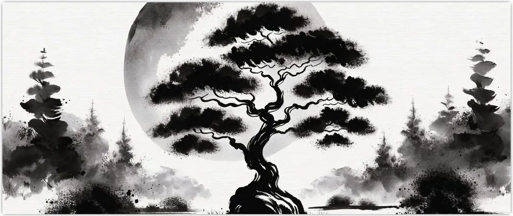 Tablou – Bonsai alb-negru (120x50 cm)