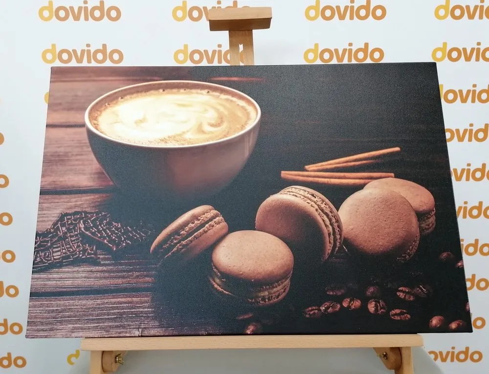 Tablou cafea cu macarons de ciocolată