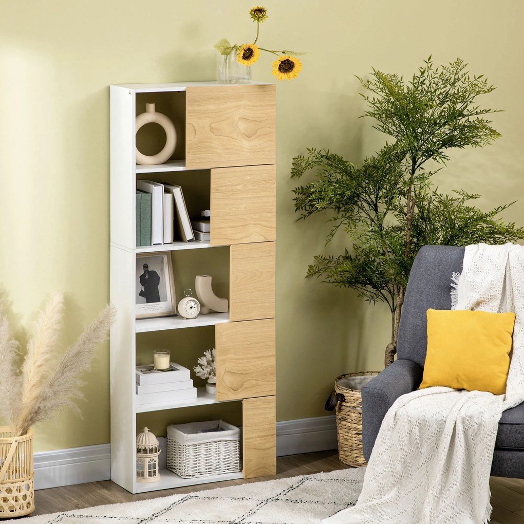 HOMCOM Dulap de depozitare, raft de carti cu 5 nivele cu compartimente deschise, pentru intrare, dormitor, camera de zi, natural | AOSOM RO