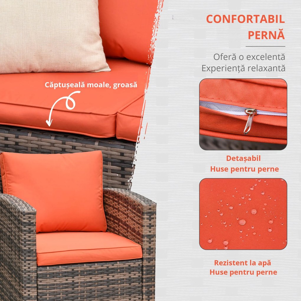 Outsunny Set Mobilier de Grădină 6 Piese, Ratan Maro, Confortabil pentru 7 Persoane, Ideal pentru Petreceri în Aer Liber | Aosom Romania