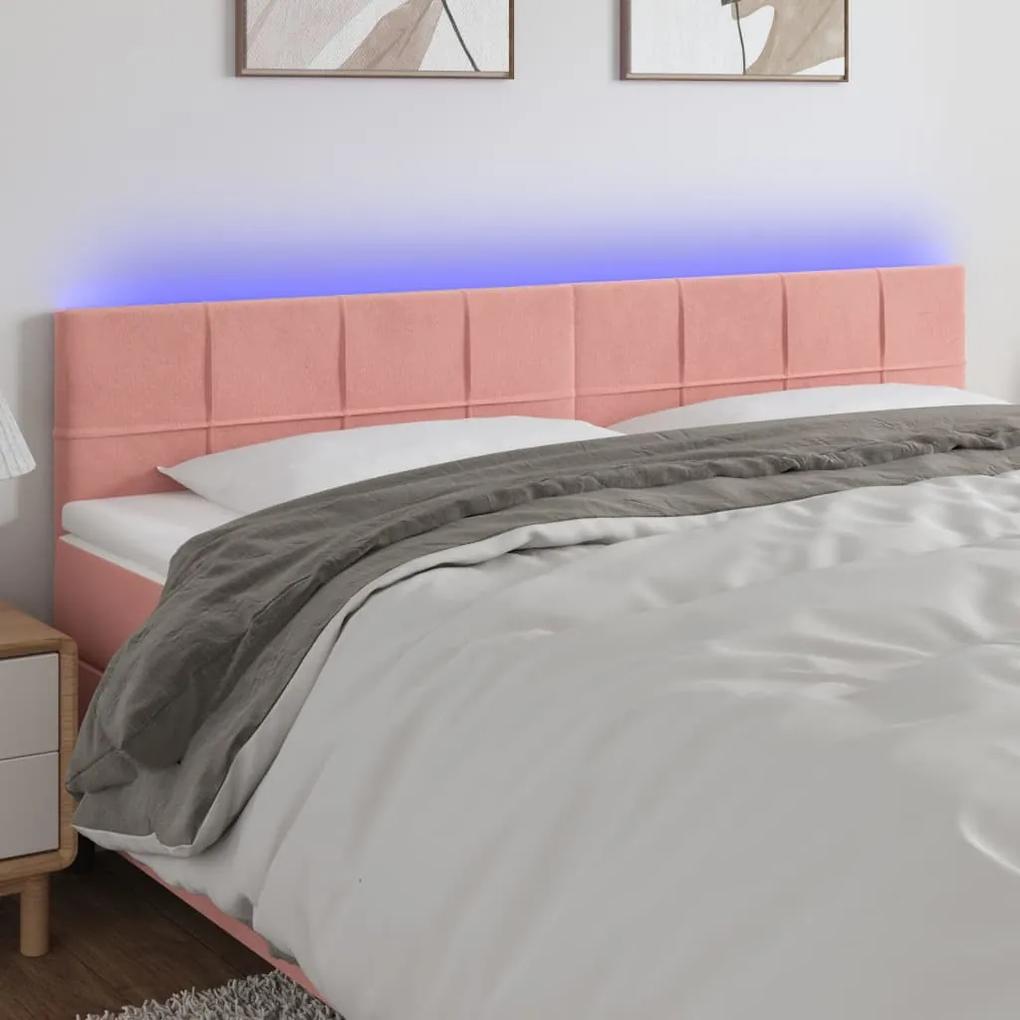 3121671 vidaXL Tăblie de pat cu LED, roz, 160x5x78/88 cm, catifea