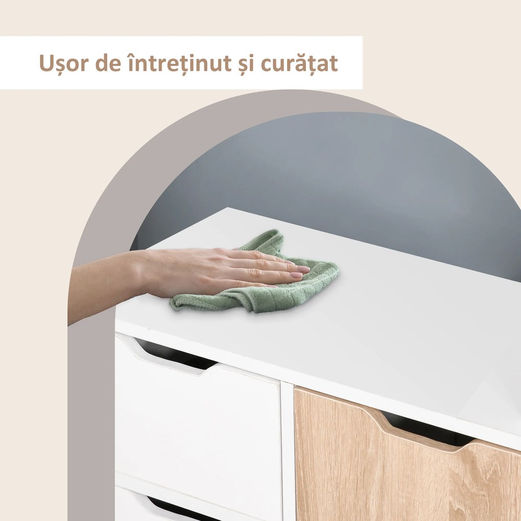 HOMCOM Dulap Multifuncțional cu Sertar și Uși, Stil Nordic, pentru Dormitor sau Living, Alb și Culoare Lemn | Aosom Romania