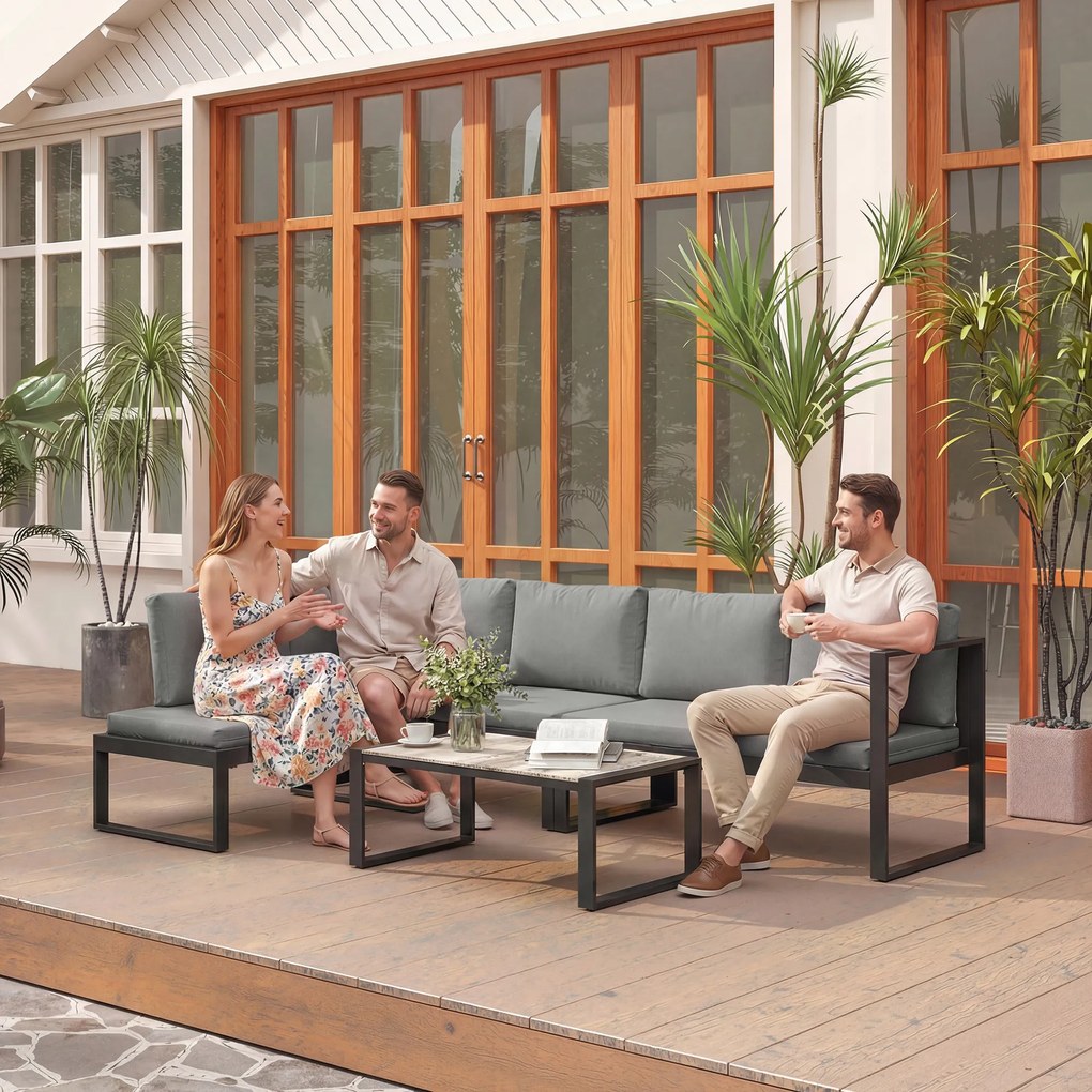 Outsunny Set Mobilier de Grădină Exterior Colțar 5 Persoane cu 2 Canapele, Scaun Fără Cotiere, Masă de Cafea, Gri Închis | Aosom Romania