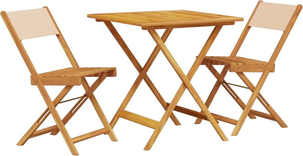 vidaXL Set mobilier bistro, 3 piese, textil bej/lemn masiv