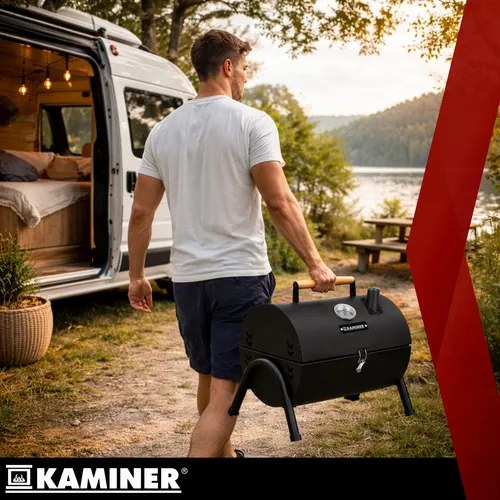 Grătar turistic cu cărbune cu capac