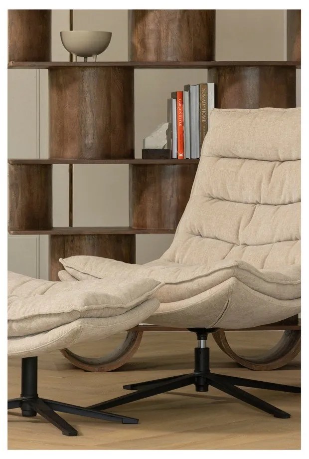 Fotoliu cu taburet în culoare naturală pivotant cu tapițerie din chenille Kube – WOOOD