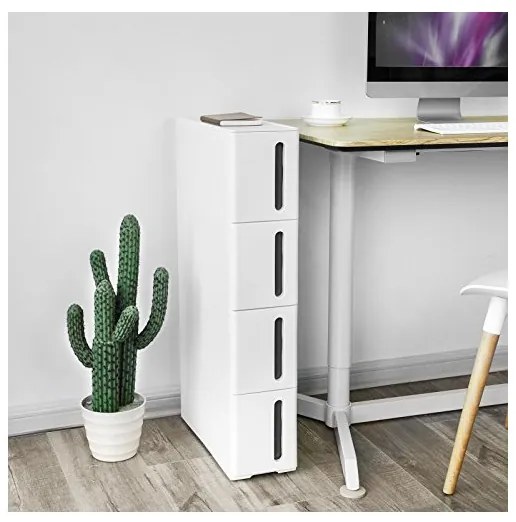 Dulap de depozitare cu sertare, Songmics, Alb/Maro, 45 x 17 x 83 cm, KFR08WT