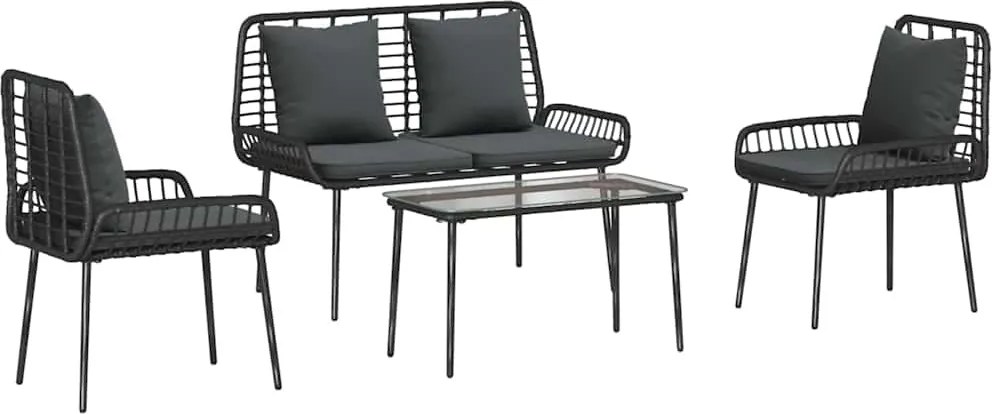 vidaXL Set de Mobilier pentru Grădină 4 pcs Negru și Crem poliratan