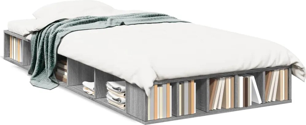 vidaXL Cadru de pat, gri sonoma, 75x190 cm, lemn prelucrat