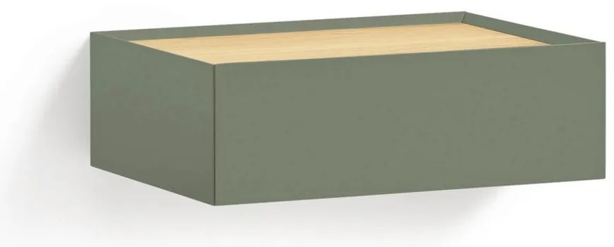 Noptieră verde suspendată cu blat cu aspect de lemn de stejar Arista – Teulat